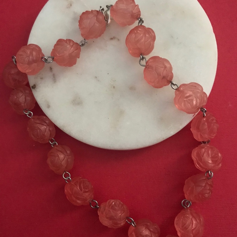 Handmade Faux Beaded Rose Necklace